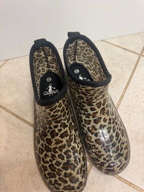 Corkys Leopard-Print Rain Clogs in Brown and Black